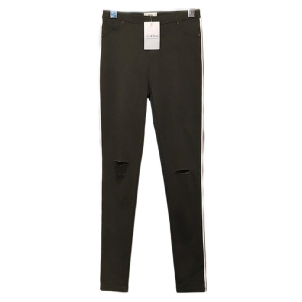 3/$20 NEW Ava Skinny Jeggings Army Olive Piped Trim High Rise Ankle Ripped Jeans